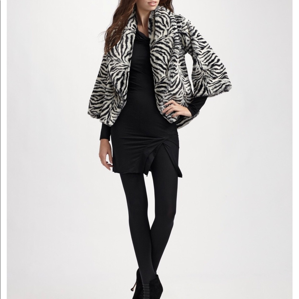 Alice Olivia - Faux-Fur Shawl Collar Zebra Jacket